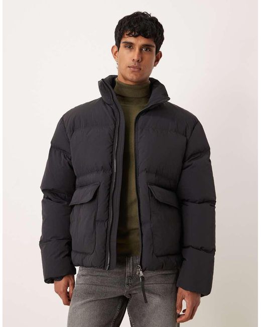 ARKET Black Down Puffer Jacket With Funnel Neck for men