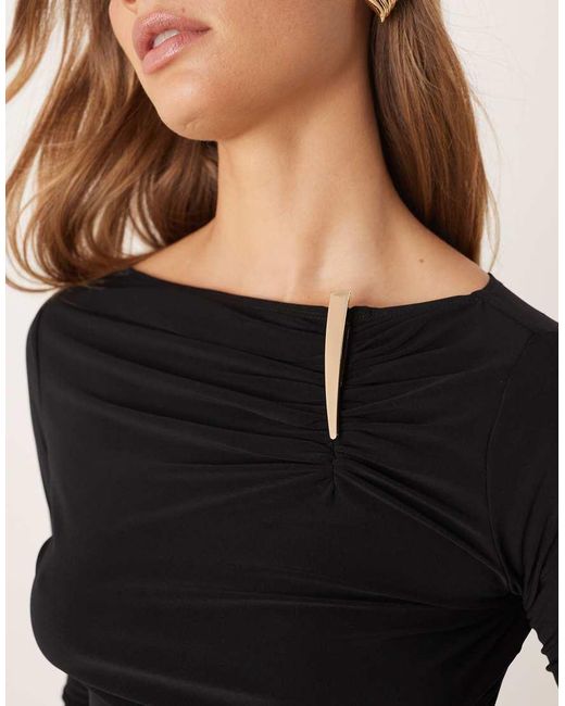 ASOS Black Co-ord Slinky Long Sleeve Top With Ruched Trim Detail