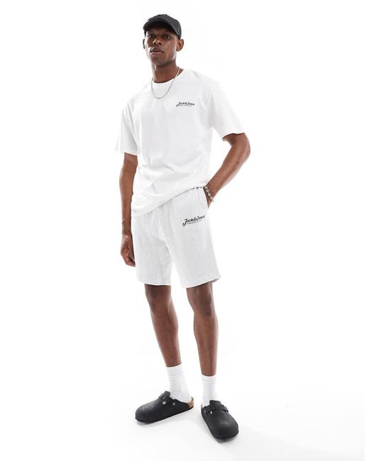 Jack & Jones White Script Logo T-shirt & Short Lounge Set for men