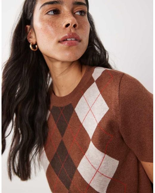 Mango Brown Short Sleeve Knitted Top
