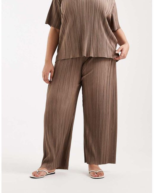 ONLY Brown Plisse Wide Leg Trousers Co-ord