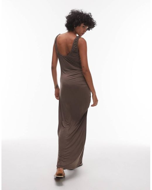 Robe longue près du corps à encolure dégagée TOPSHOP en coloris Black
