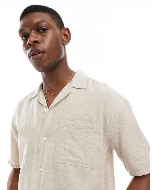 Only & Sons White Linen Mix Relaxed Resort Shirt for men