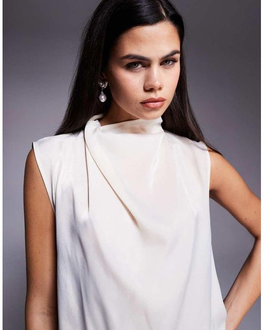 ASOS Purple Satin Drape And Scarf Detail Co-ord Top