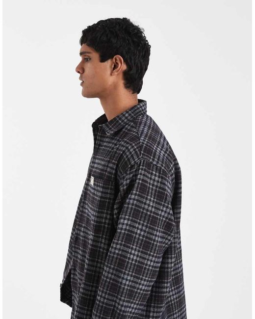 ASOS Gray Oversized Check Shirt With Badge for men