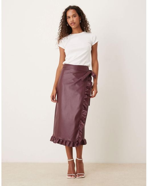 Never Fully Dressed Red Jaspre Pu Ruffle Midi Skirt