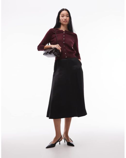 ARKET Red Satin Heavyweight Midi Skirt