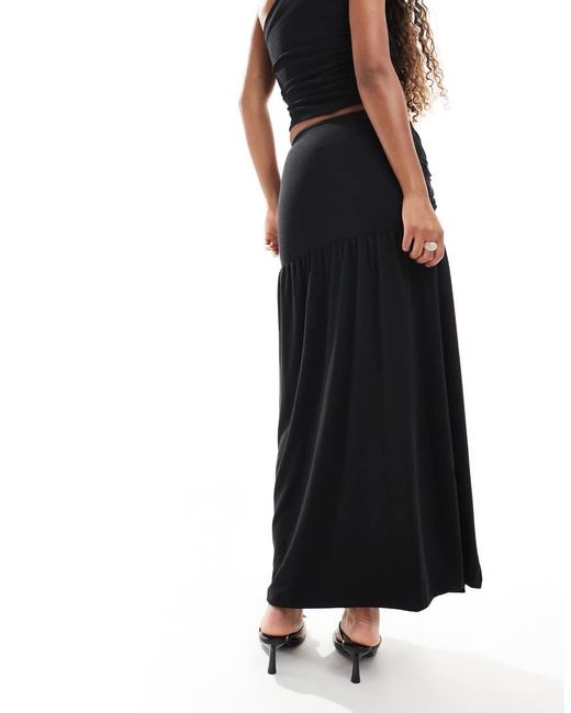 4th & Reckless Black Double Layered Slinky Gold Hardware Detail Thigh Split Maxi Skirt Co-ord