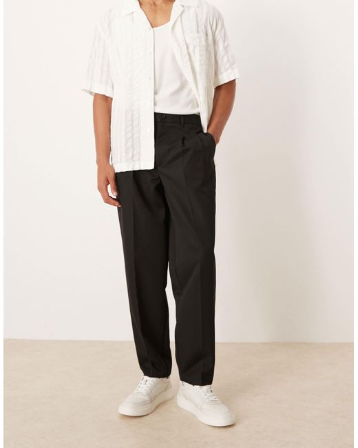 ASOS Natural Oversized Tapered Trouser With Double Pleat for men