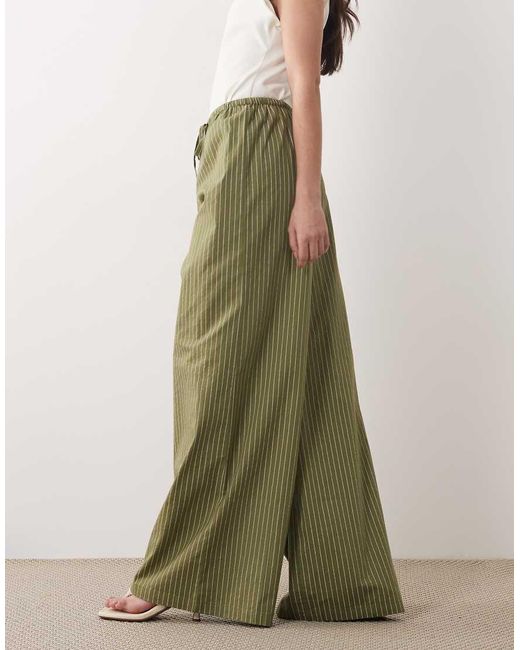 Wednesday's Girl Green Wide Leg Pinstripe Trousers