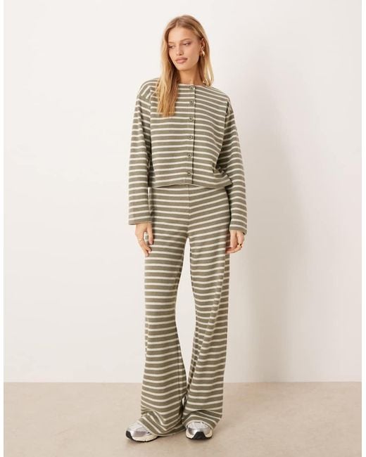 ASOS Brushed Stripe Button Through Long Sleeve Co Ord Top in Brown ...