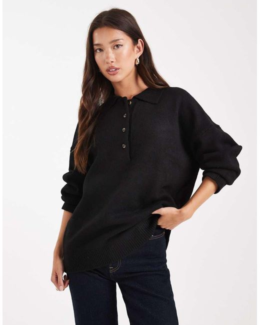 ASOS Compact Gebreid Poloshirt in het Black