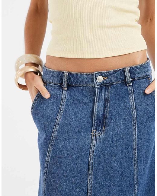 Vero Moda Blue Seam Detail A-line Denim Maxi Skirt