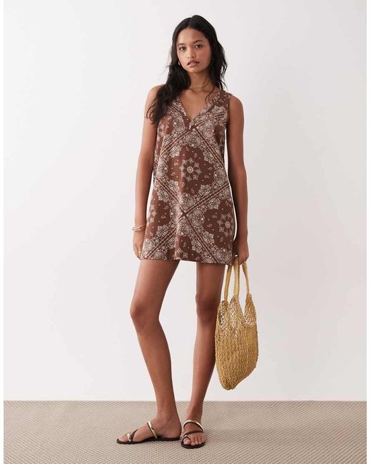 ASOS Multicolor Cotton Linen V Neck Smock Mini Dress