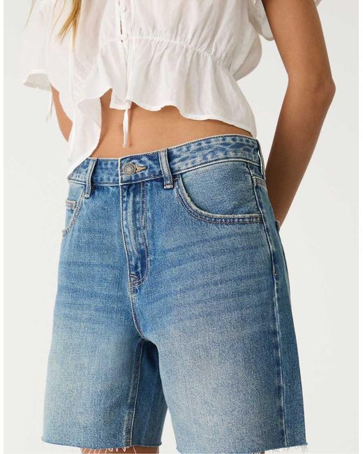 Stradivarius Bermuda Denim Short Met Halfhoge Taille in het Blue