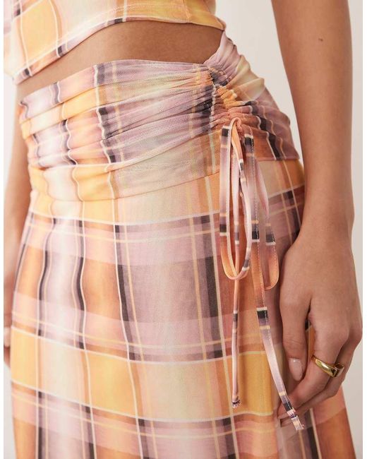 ASOS Brown Co-ord Printed Mesh Ruched Maxi Skirt