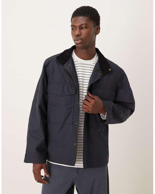 SELECTED Blue 100% Cotton Waxed Boxy Jacket for men