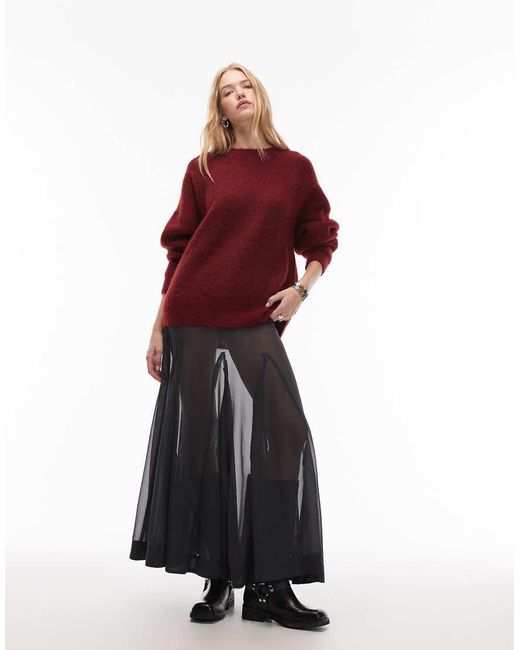 ASOS Red Sheer Volume Godet Maxi Skirt
