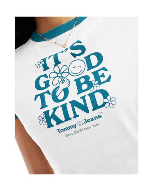 Tommy Hilfiger White – kurzes ringer-t-shirt mit slogan