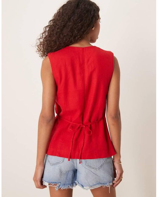 Abercrombie & Fitch Red Longline Asymmetric Linen Vest