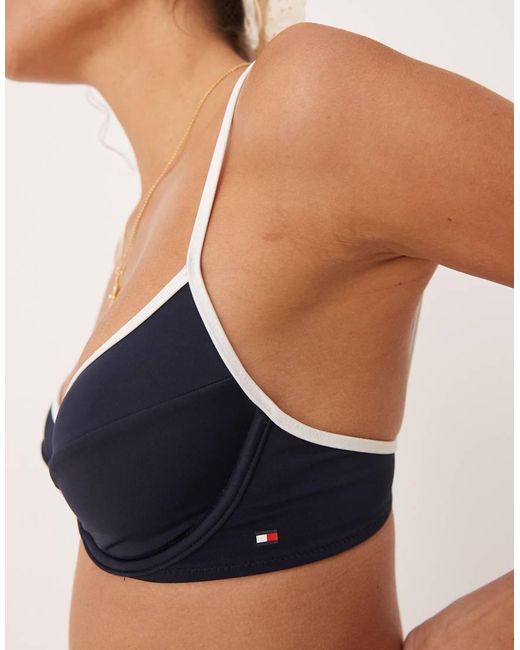 Top Bikini Con Ferretto Con Profili Bianchi di Tommy Hilfiger in Blue