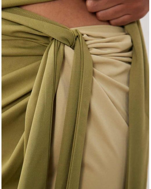 ASOS Natural Co-ord Colour Block Sarong Skirt With Drape Tie Front