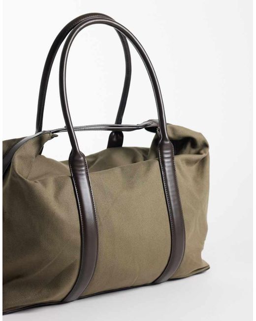 ASOS Brown Canvas Fabric Holdall Bag With Constrast Straps for men