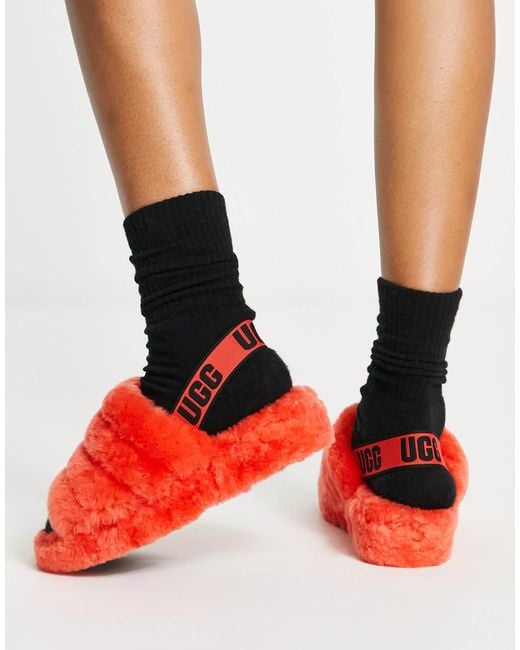 Ugg Red Fluff Yeah Slide Slipper