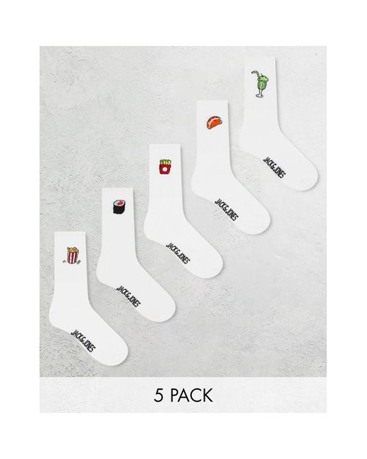 Jack & Jones 5 Pack Tennis Socks With Food Embroidery in White for Men |  Lyst