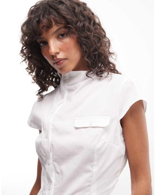 Collusion White Button Detail High Neck Shirt