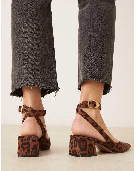 ASOS Gray Wide Fit Sienna Mid Block Heel Shoes