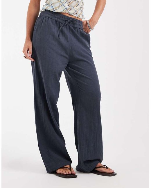 Only Petite Blue Wide Leg Linen Look Trousers