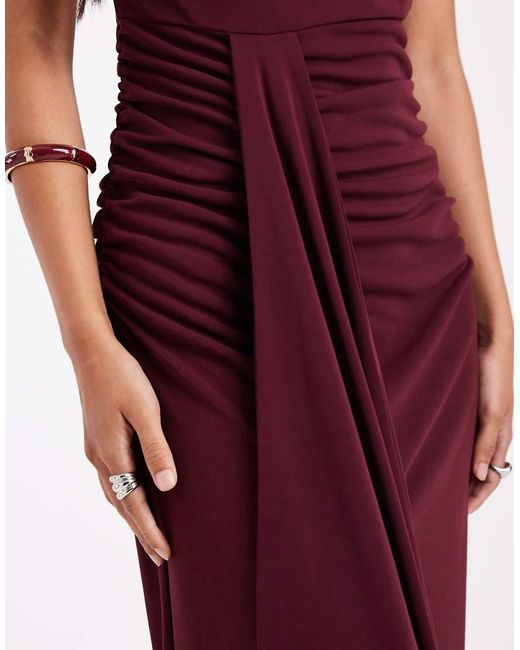Six Stories Red Bridesmaids Stretch High Neck Sleeveless Maxi Dress With Ruched Front