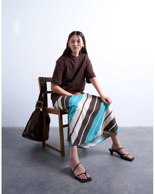 Gonna Lunga Sopra La Caviglia Marrone E Blu A Righe di TOPSHOP in White