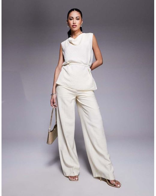 Pantalones De Sastre Amarillo Pastel Con Cinturón De Tejido Texturizado De (Parte De Un Conjunto)-Neutro ASOS de color Natural