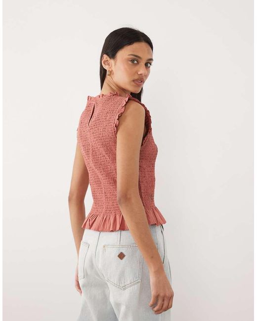 Mango Teen Sleeveless Shirred Top With Embroidery