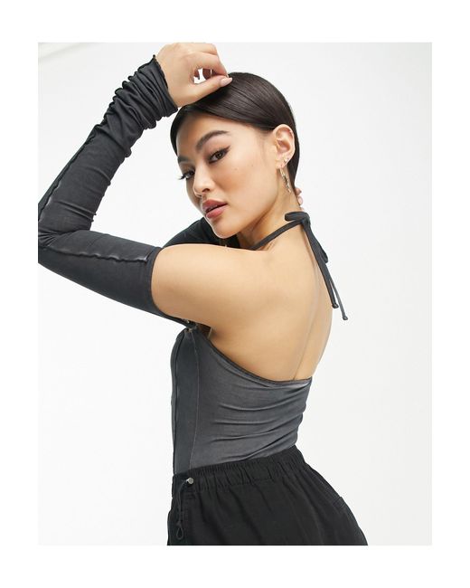ASOS Gray Bodysuit With Seam Details And Halter Strap