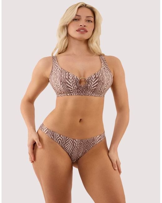 Wolf & Whistle Brown Raquel Tiger Print High Leg Brazilian Bikini Brief