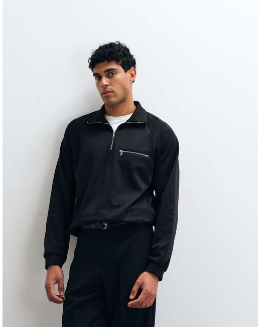ARKET Black Cotton Rich Half Zip Funnel Neck Sweatshirt for men