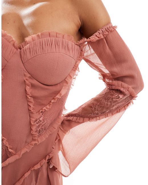 ASOS Pink – langärmliges minikleid aus spitze und chiffon