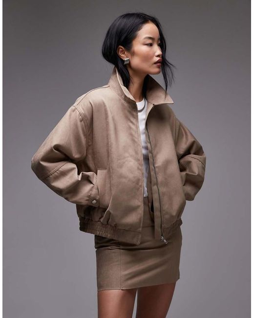 TOPSHOP Brown Faux Suede Cinched Collared Jacket