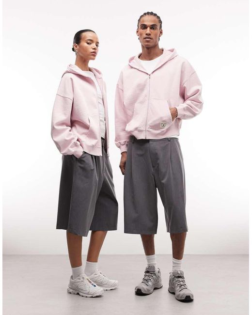 Collusion Pink Circular Design Collection Heavyweight Zip Through Hoodie