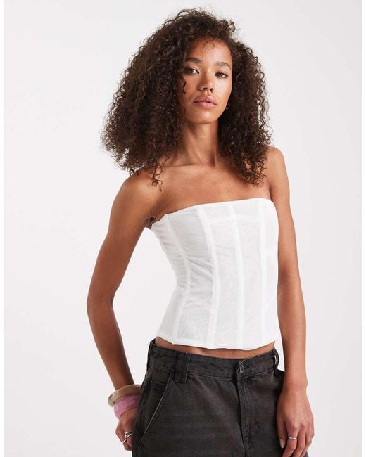 Edikted White Sheer Mesh Corset Top