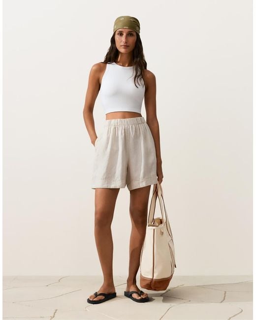 Oysho Natural 100% Linen Shorts