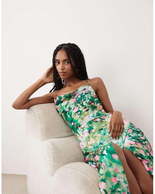 Hope & Ivy Green Satin Cami Cowl Neck Open Tie Back Maxi Dress