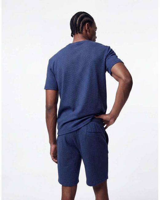 Only & Sons Blue Waffle Short Co-ord for men