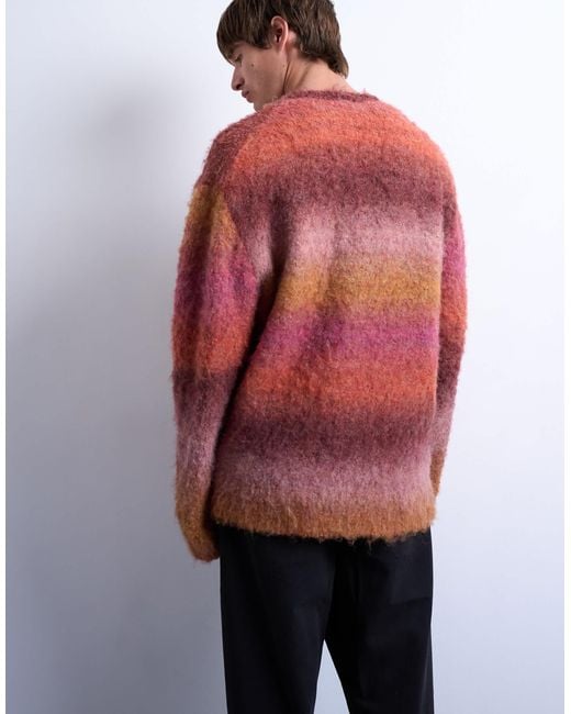 Topman Pink Fluffy Knitted Crew Cardigan for men