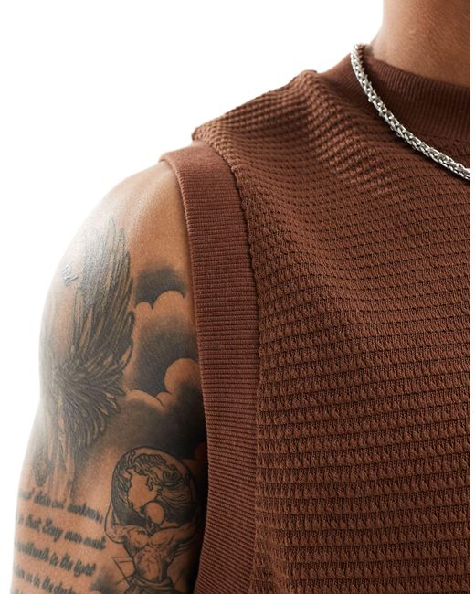 ASOS Brown Relaxed Fit Textured Vest for men