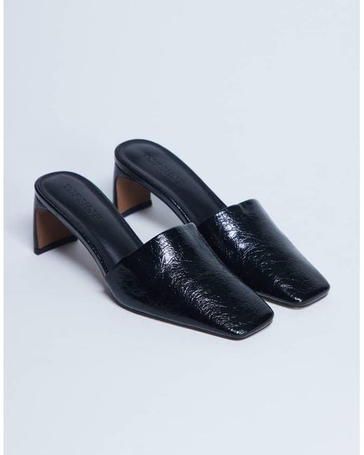 TOPSHOP Blue Idea Patent Square Toe Mules