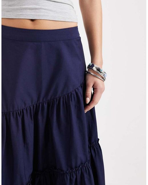 ASOS Blue Asymmetric Tiered Boho Maxi Skirt